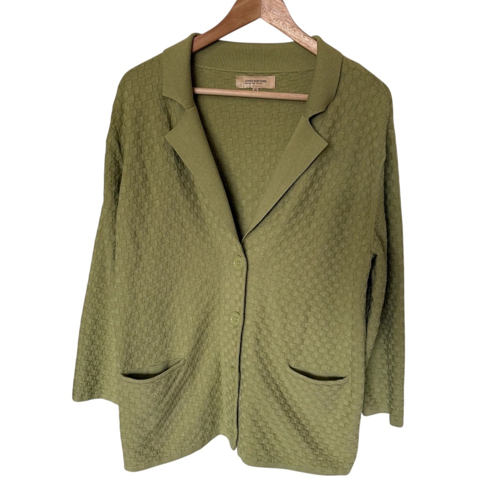 Jones New‎ York Collection Woman Cardigan Sweater Jacket 2X Green grandpacore